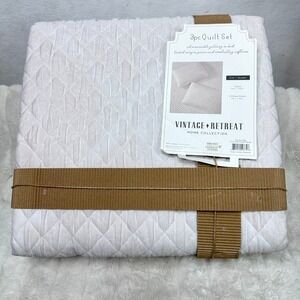 Vintage Retreat 3pc Quilt Set Full/Queen Soft Blush New Janay Tucked Diamond